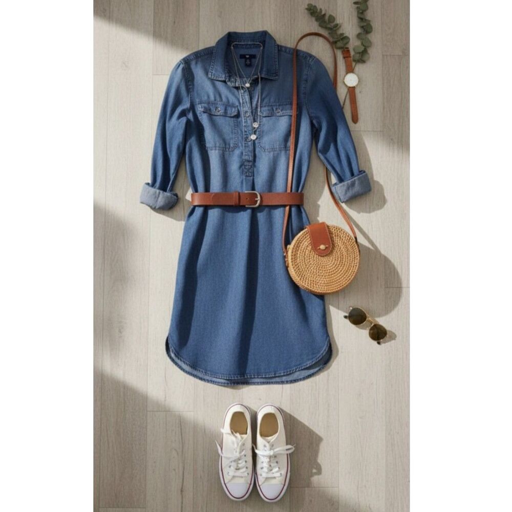 Gap Womens Chambray Shirt Dress Size XS Lyocell Soft Denim Blue Western - Picture 1 of 6